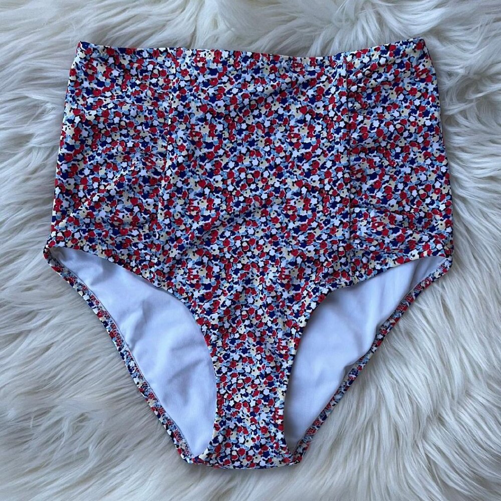 Aerie High Waisted Ruched Bikini Bottom Swimwear Multicolor Small NWOT